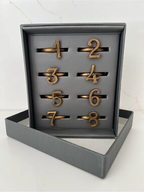 NIB Restoration Hardware Vintage Number Napkin Ring Collection (Set of 8)
